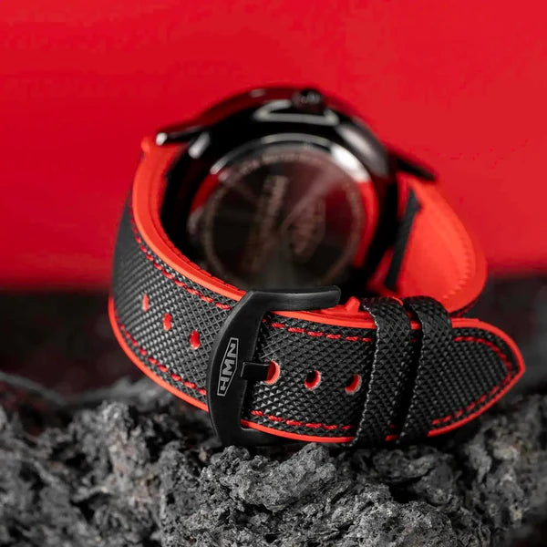Black Automotive-Inspired Skeleton Luxury Watch – Red Hands & Yellow Brake Caliper Dial