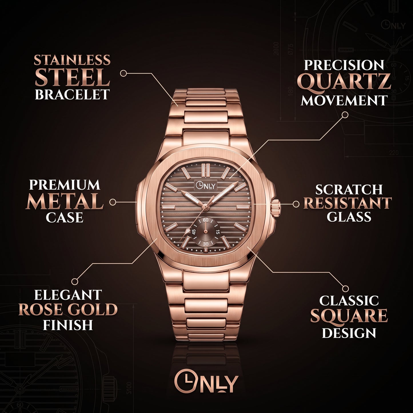 ONLY® Prestige-X Luxury Rose Gold Watch For Men