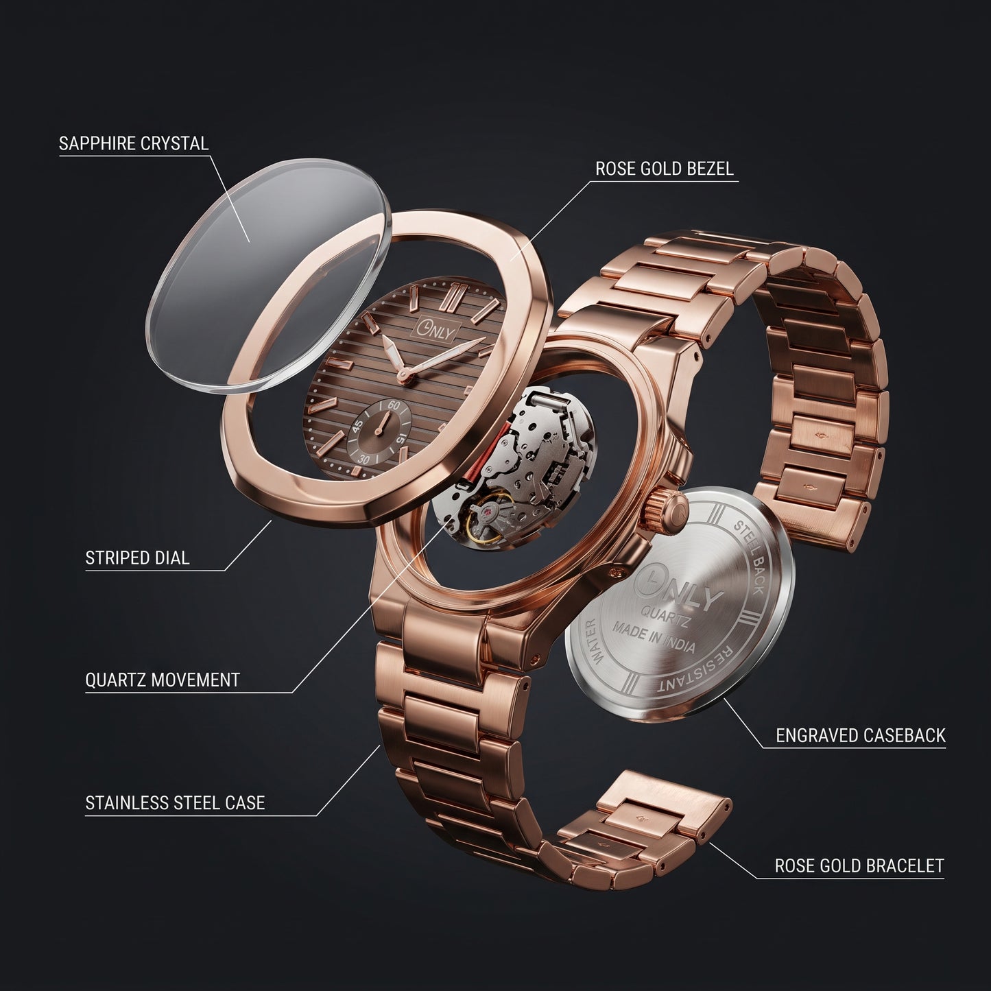 ONLY® Prestige-X Luxury Rose Gold Watch For Men