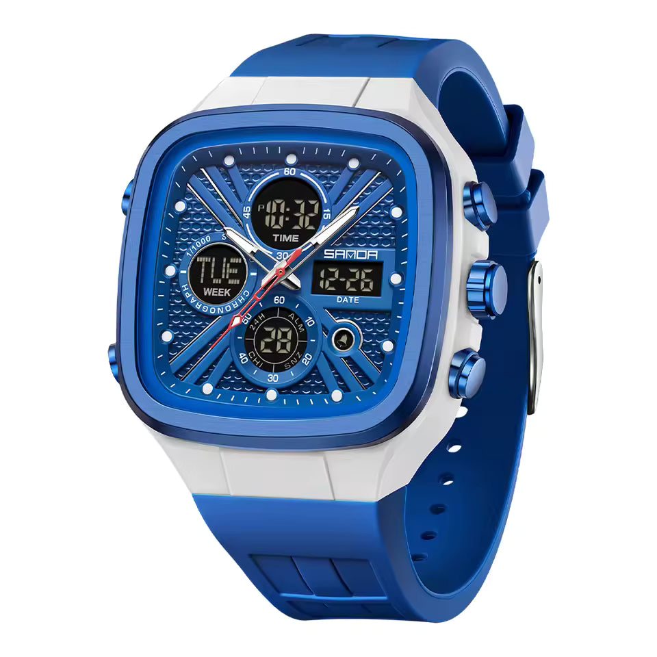 SANDA Men's Dual Display Square Digital Sport Watch - 50M Waterproof