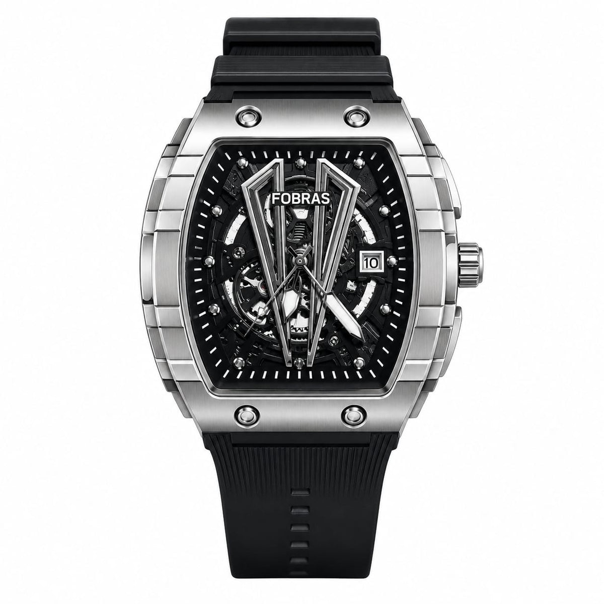 FOBRAS Luxury Gun Metal Grey Automatic Skeleton Watch for Men