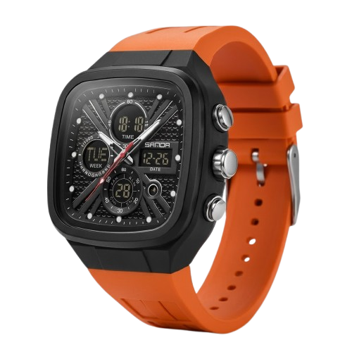 SANDA Men's Dual Display Square Digital Sport Watch - 50M Waterproof