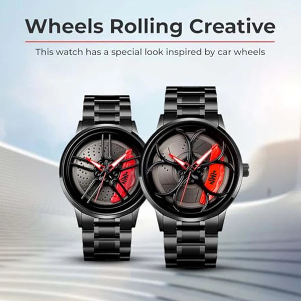 Black Automotive-Inspired Skeleton Luxury Watch – Red Hands & Yellow Brake Caliper Dial