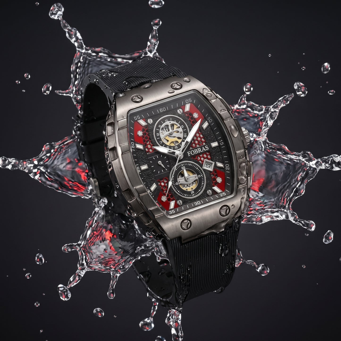 FOBRAS Luxury Black Automatic Skeleton Watch for Men