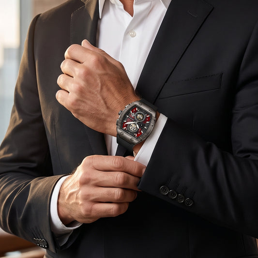 FOBRAS Luxury Black Automatic Skeleton Watch for Men