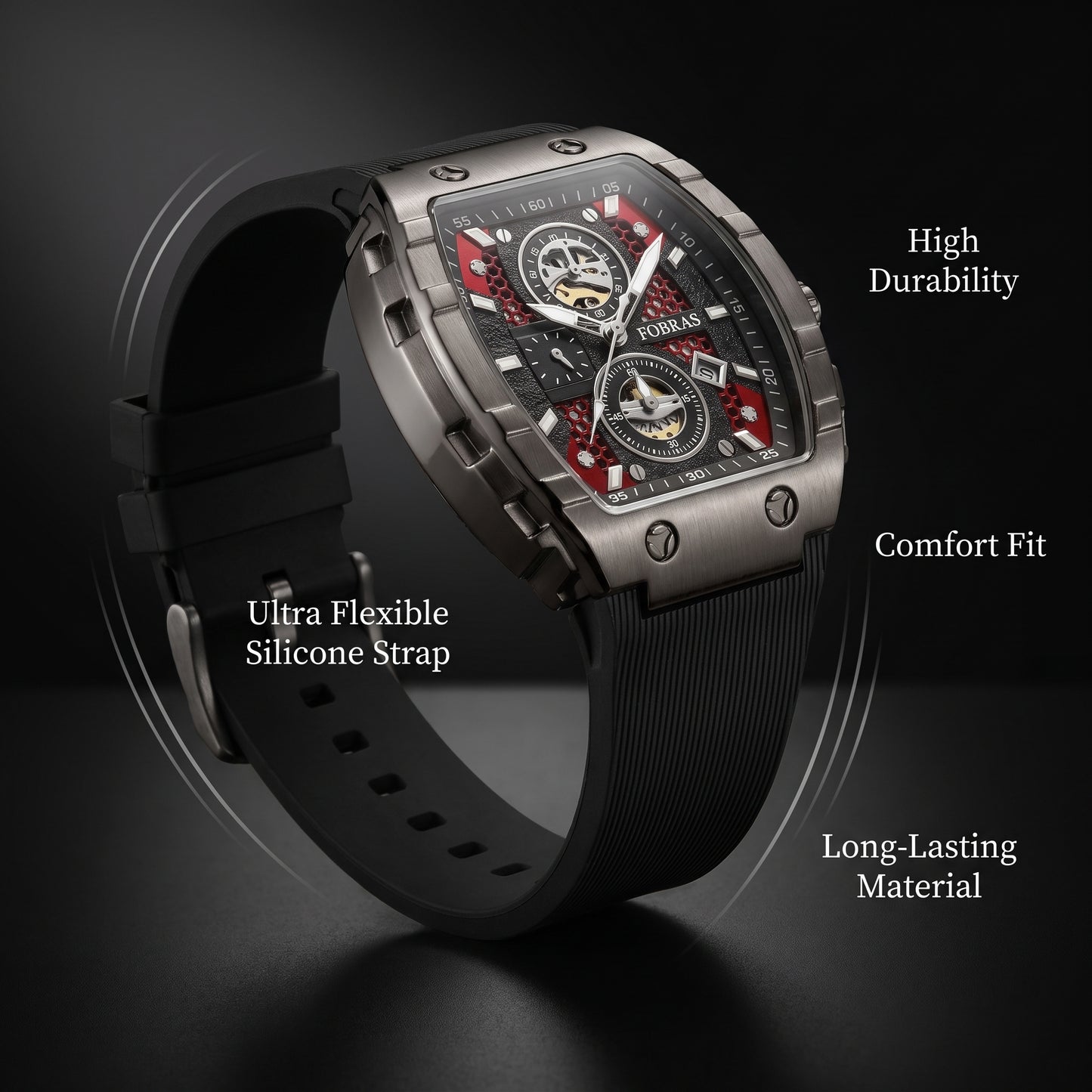 FOBRAS Luxury Black Automatic Skeleton Watch for Men