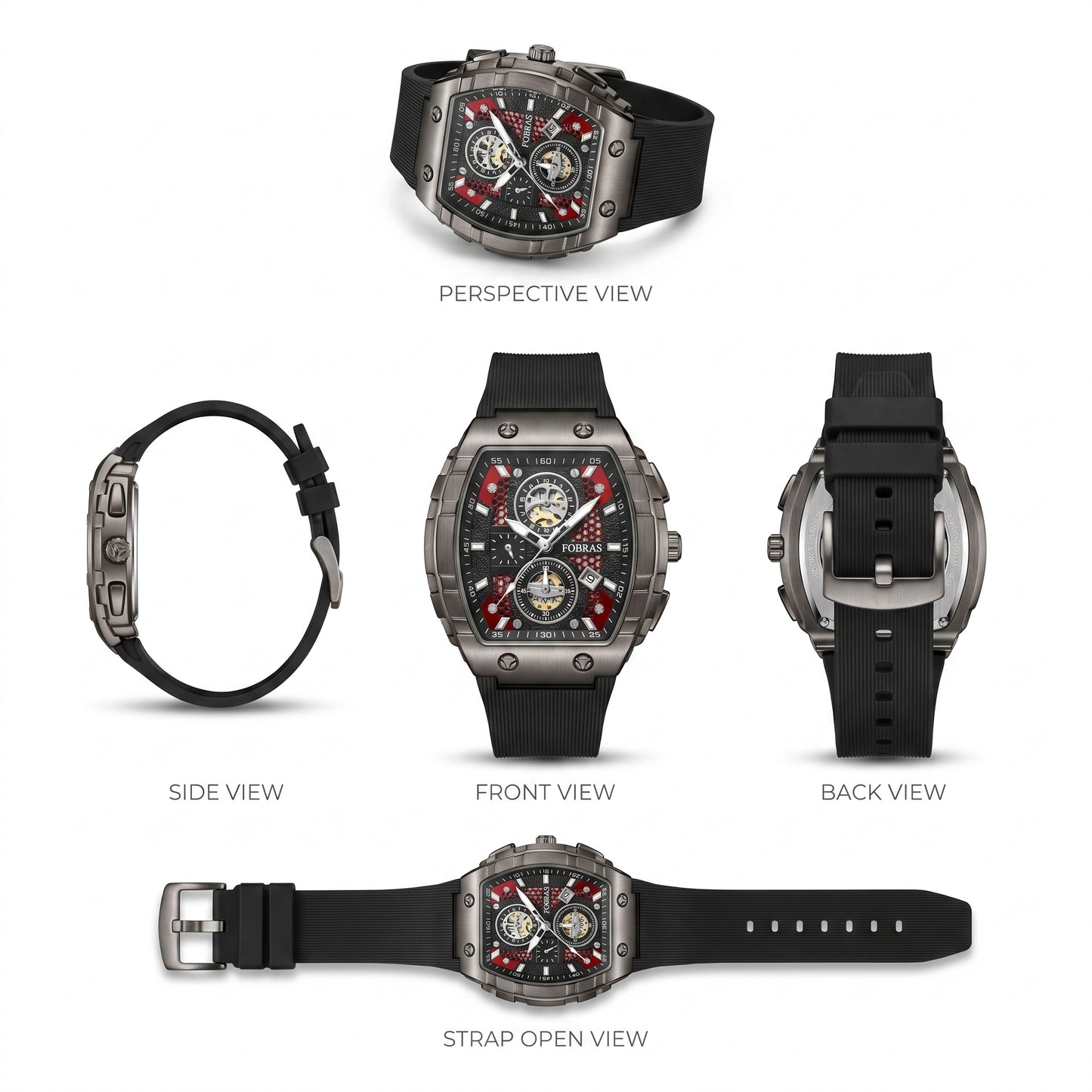 FOBRAS Luxury Black Automatic Skeleton Watch for Men