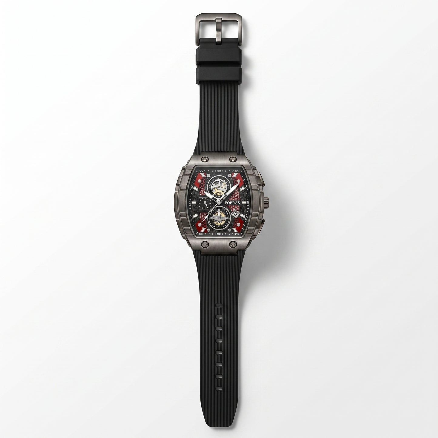 FOBRAS Luxury Black Automatic Skeleton Watch for Men