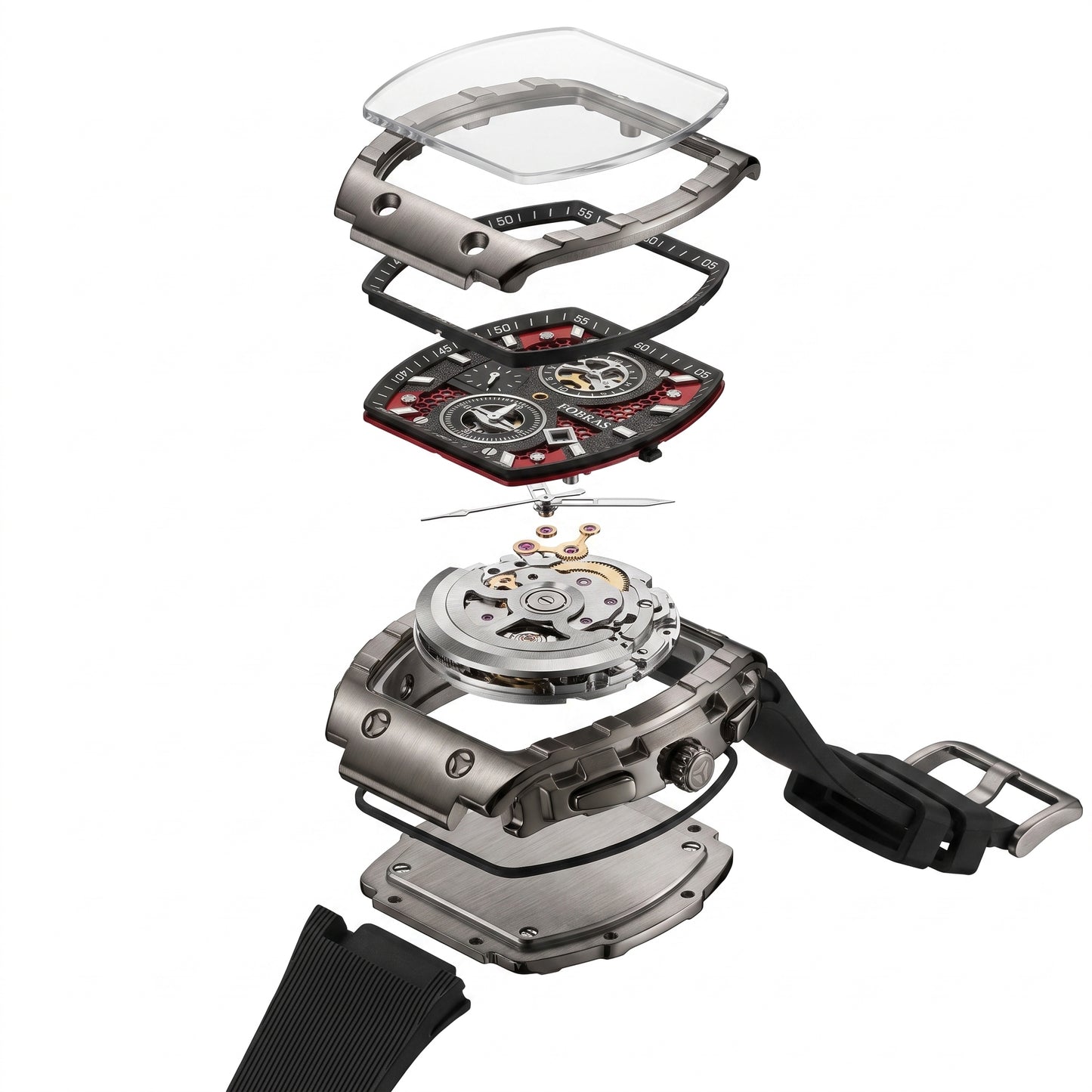 FOBRAS Luxury Black Automatic Skeleton Watch for Men