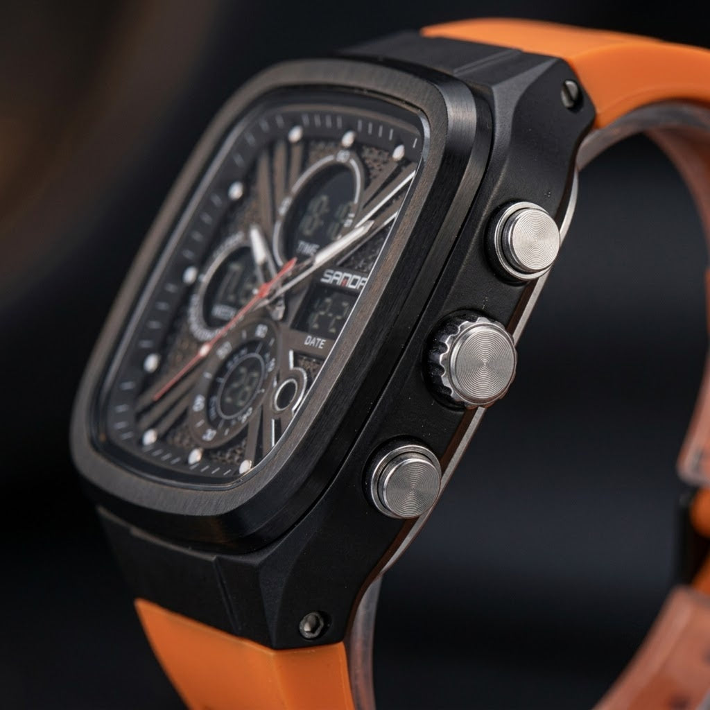 SANDA Men's Dual Display Square Digital Sport Watch - 50M Waterproof
