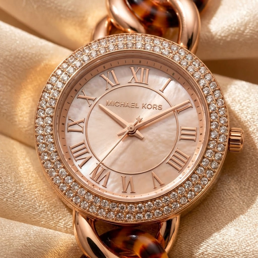 Rose Gold Tortoiseshell Crystal Chain Bracelet Watch