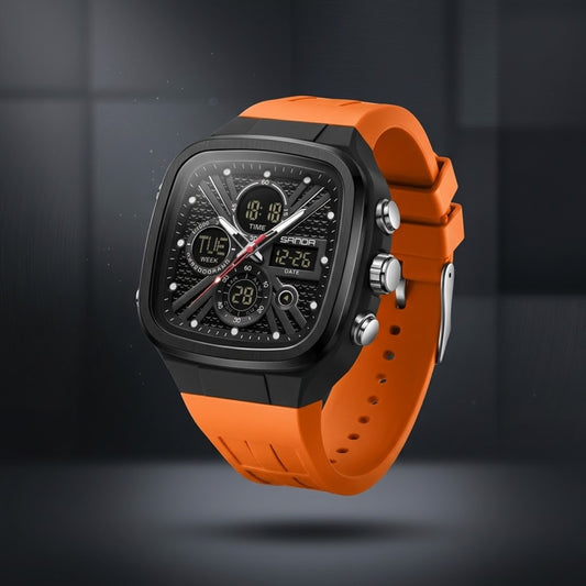 SANDA Men's Dual Display Square Digital Sport Watch - 50M Waterproof