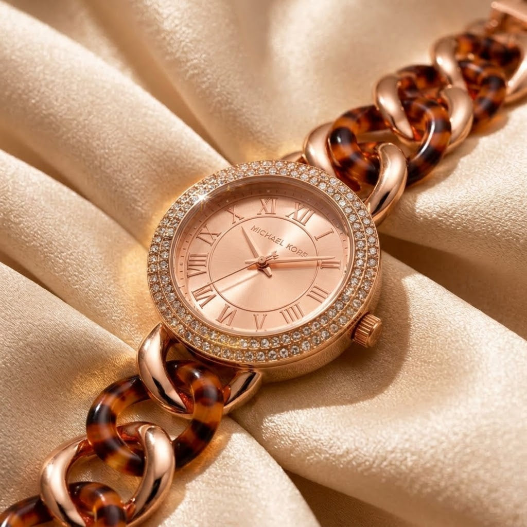 Rose Gold Tortoiseshell Crystal Chain Bracelet Watch