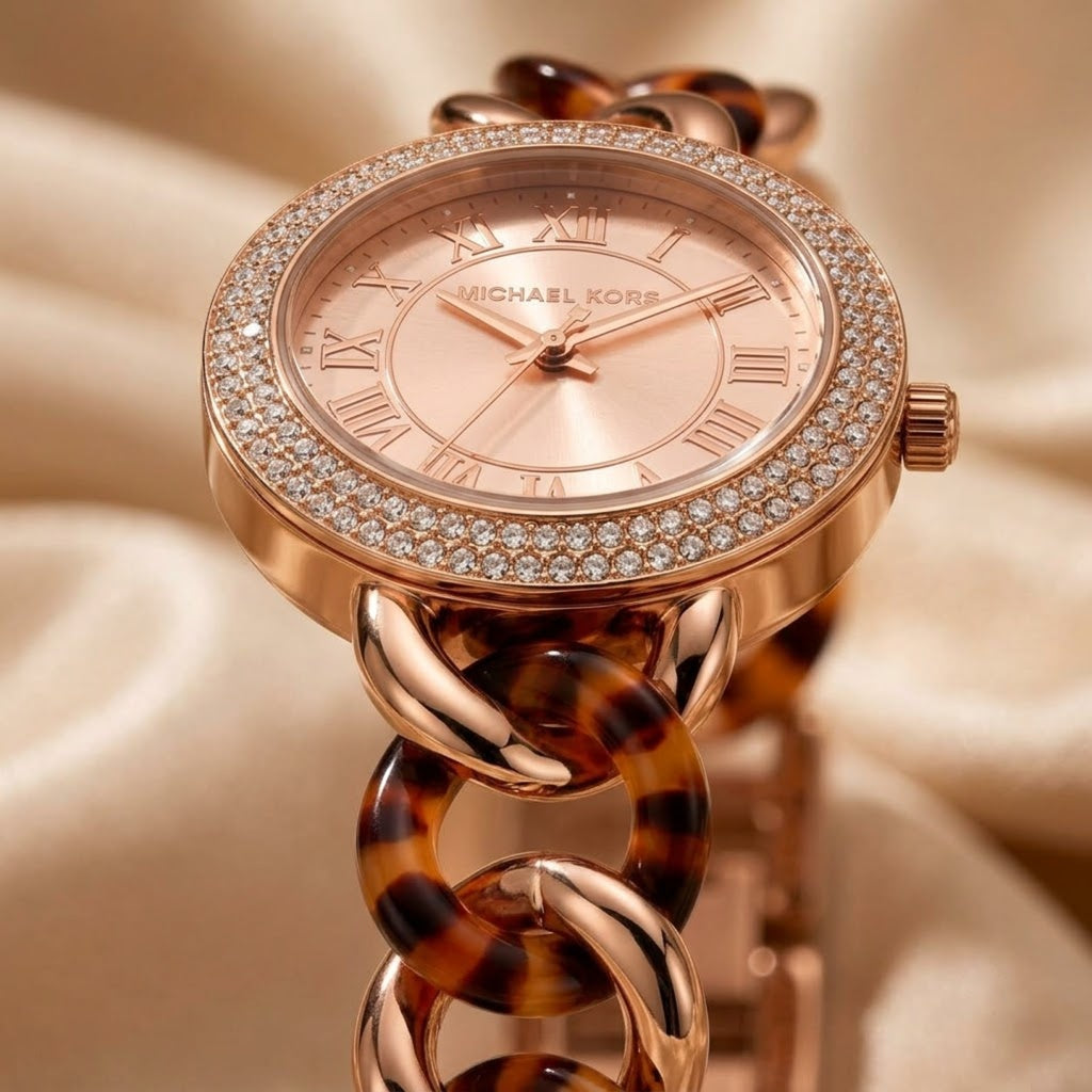 Rose Gold Tortoiseshell Crystal Chain Bracelet Watch